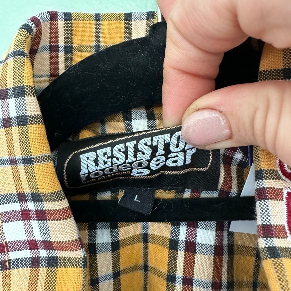 Resistol Shirt Rodeo Mens Sz Large Embroidered Logo Pearl Snap Plaid Western‌‌‌ - Picture 8 of 11